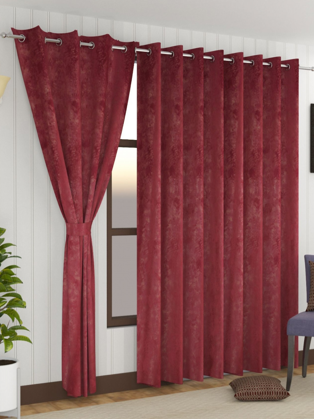 Florida Cambridge Burgundy 2 Pieces Room Darkening Long Door Curtains