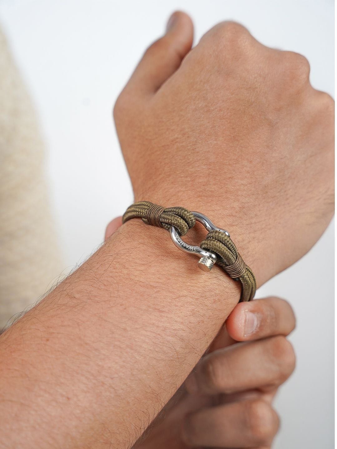 SWASHAA Men Silver-Plated Wraparound Rope Bracelet