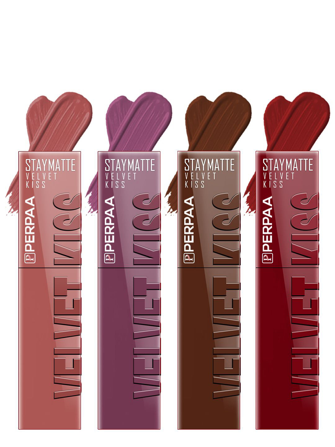 PERPAA Set Of 4 Velvet Kiss Waterproof Matte Liquid Lipstick 3.5 ml Each -Shades -5-6-7-9
