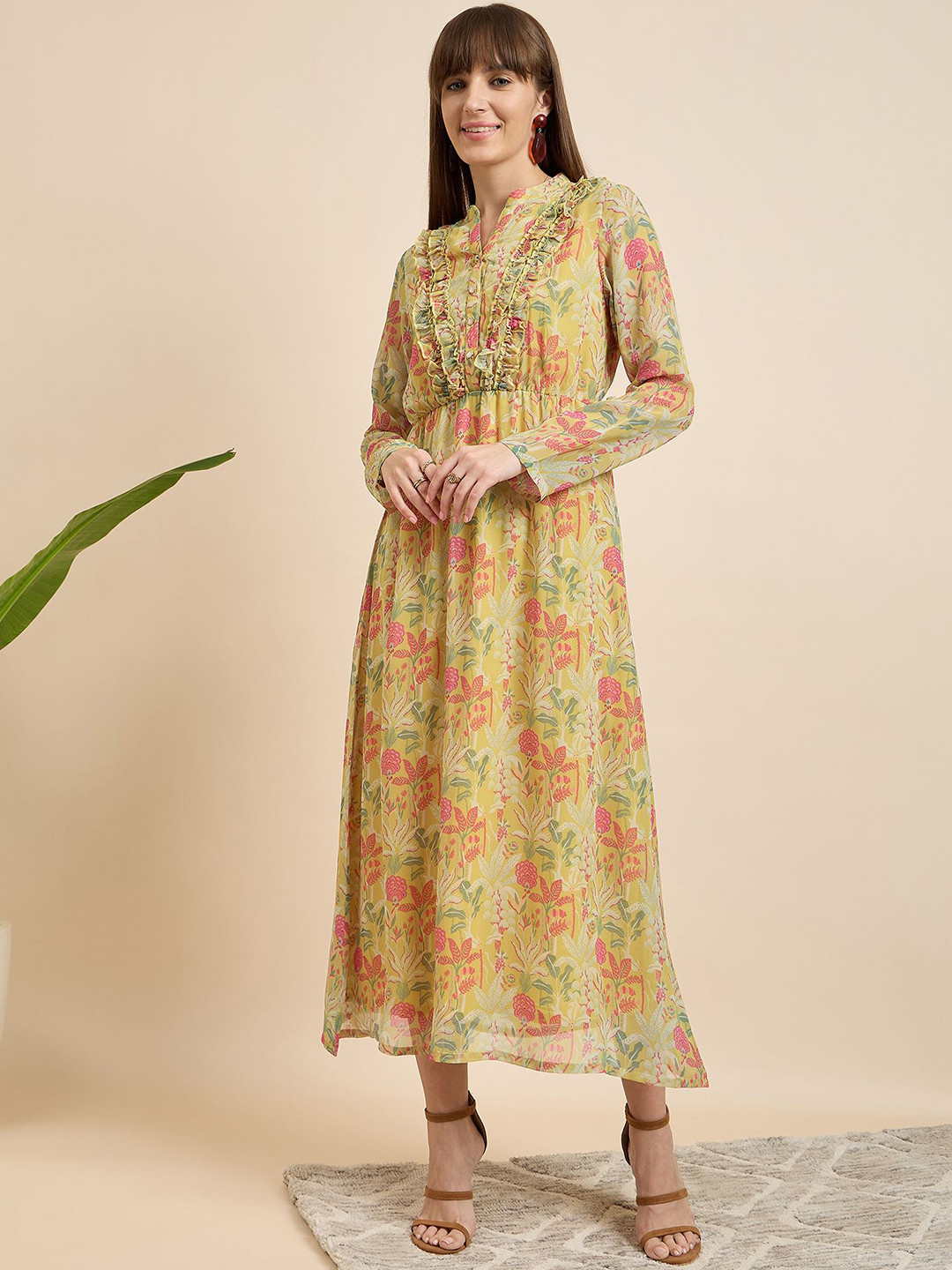 Mast & Harbour Women Floral Printed Ruffled Midi Dress