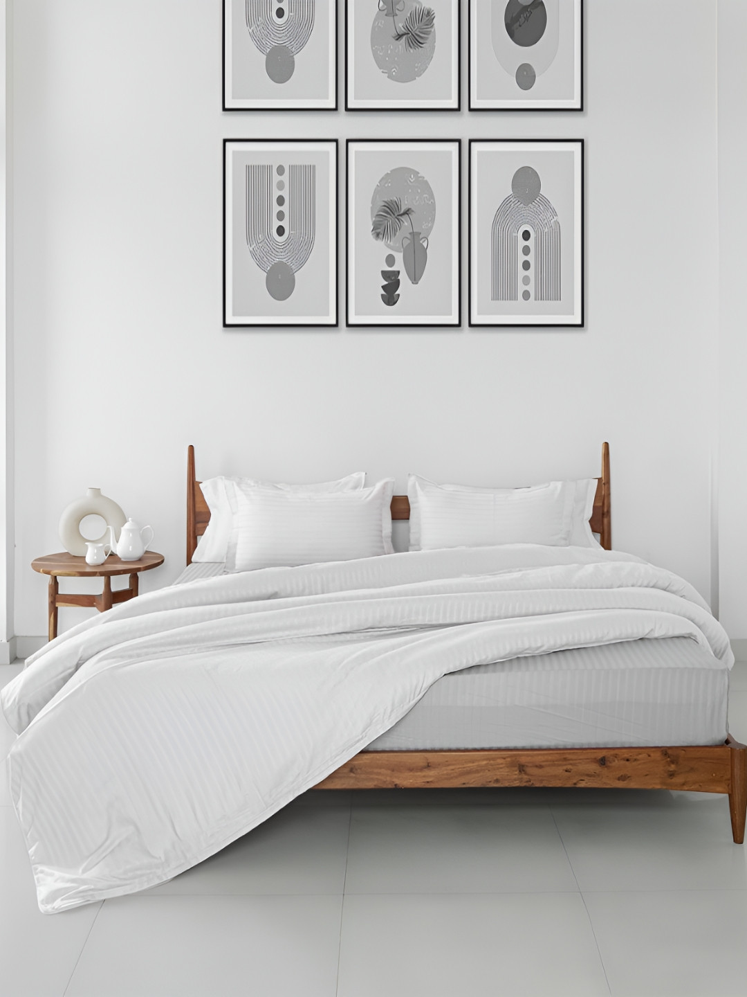 HOMEMONDE White Striped 210 TC Cotton Super King Duvet Cover