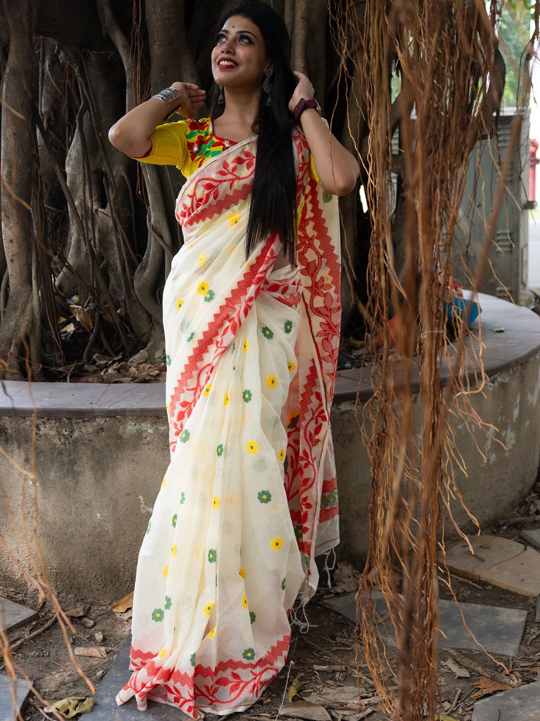 Uttariya Khadi Jamdani Saree