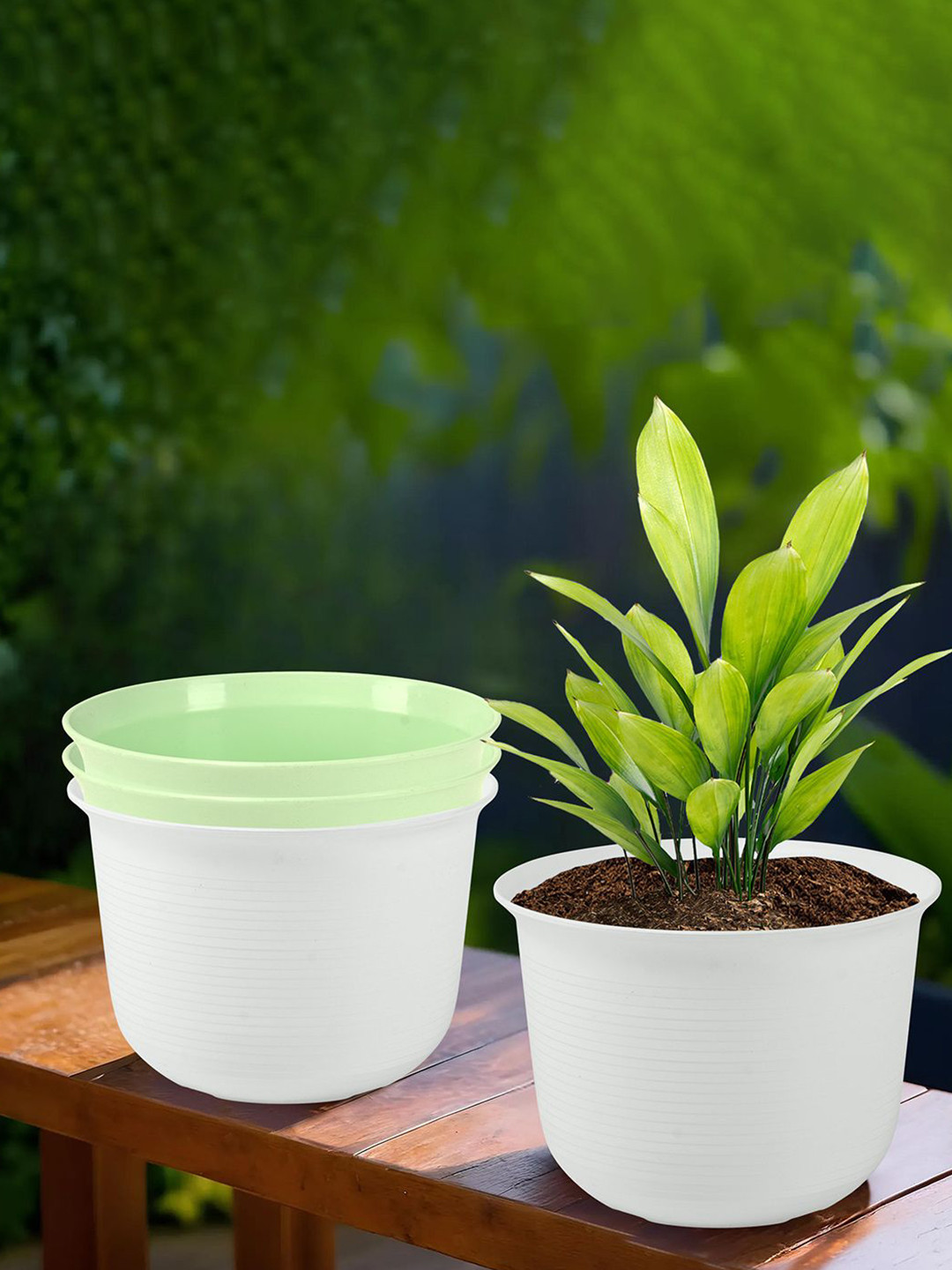 Kuber Industries White & Green 4 Pieces Sawera Durable  Planter