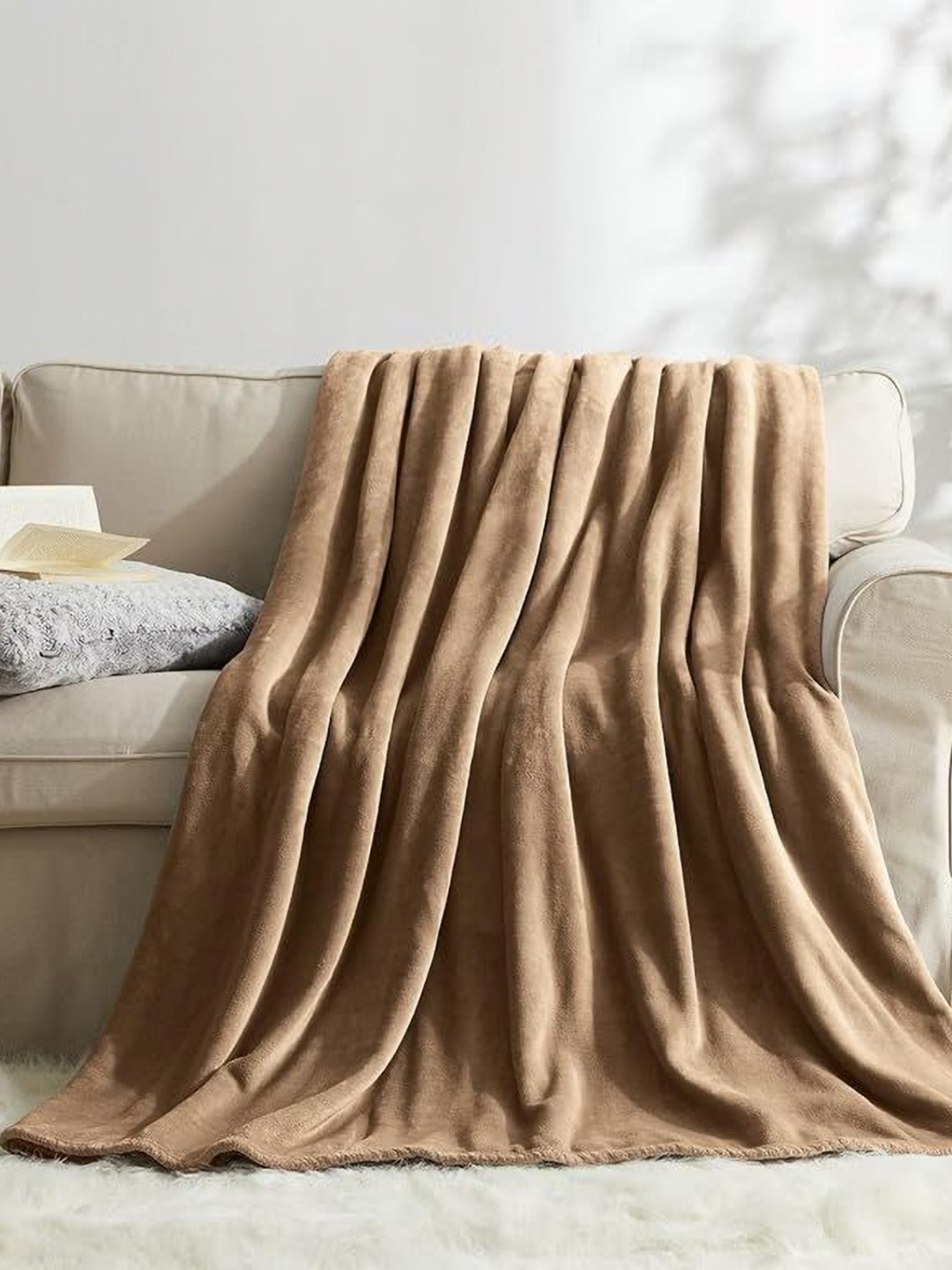 BREVARD Camel Brown Woollen 300 GSM AC Room Single Bed Blanket