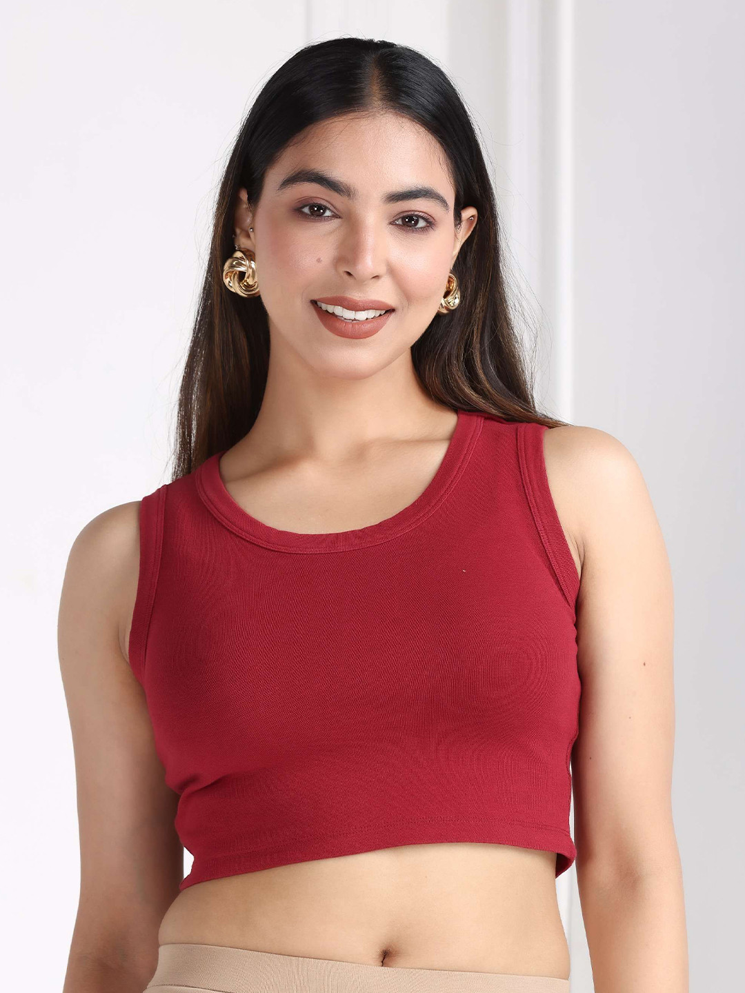 Mlada Round Neck Regular Fit Sleeveless Cotton Ribbed Top
