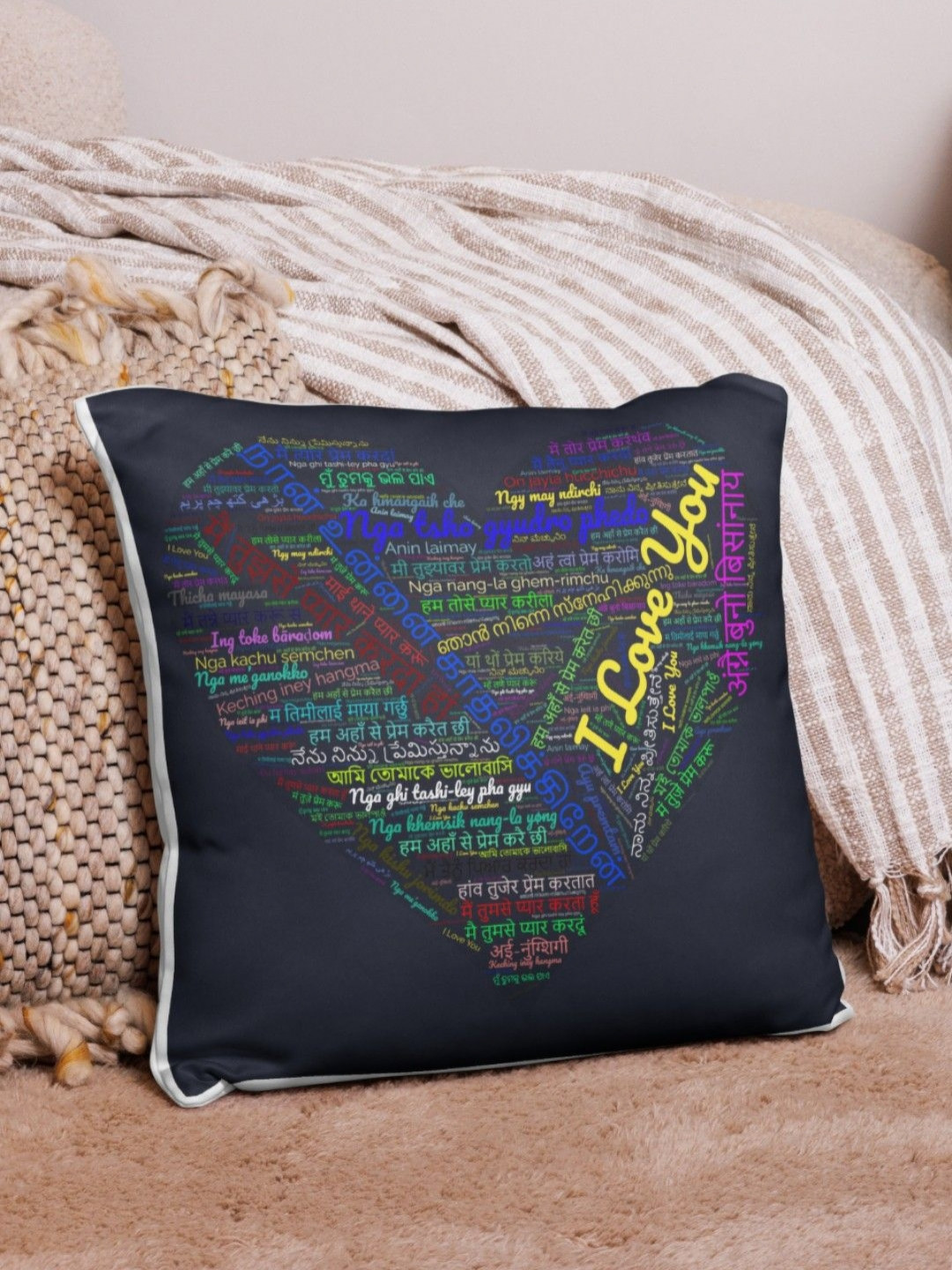bettergiftflowers Black & Yellow I Love You In 50 Languages Printed Square Filled Cushions