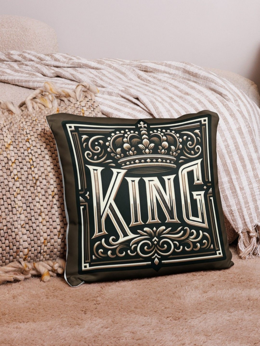 bettergiftflowers Brown & White King Premium Design Printed Square Filled Cushions
