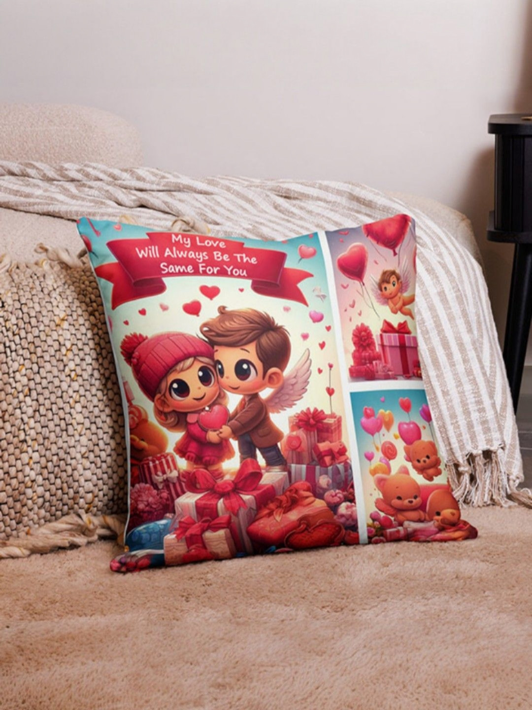 bettergiftflowers Red & Pink My Love With Message Printed Square Filled Cushions