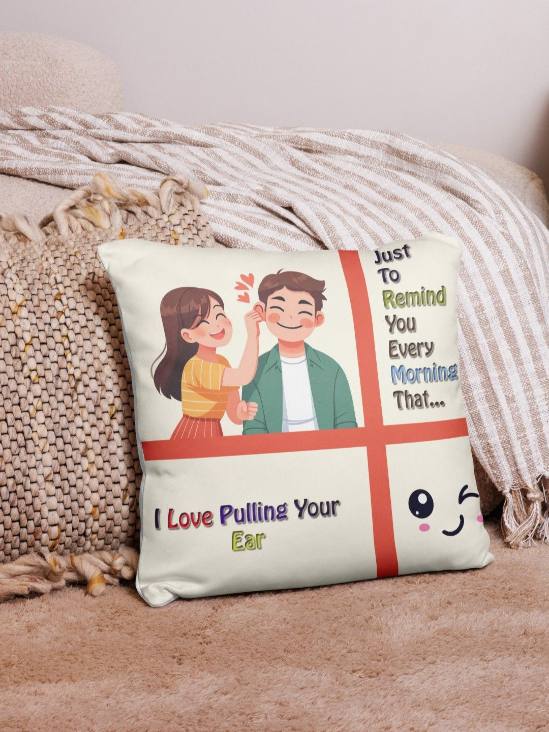 bettergiftflowers White & Red Pulling Ear Printed Square Filled Cushions