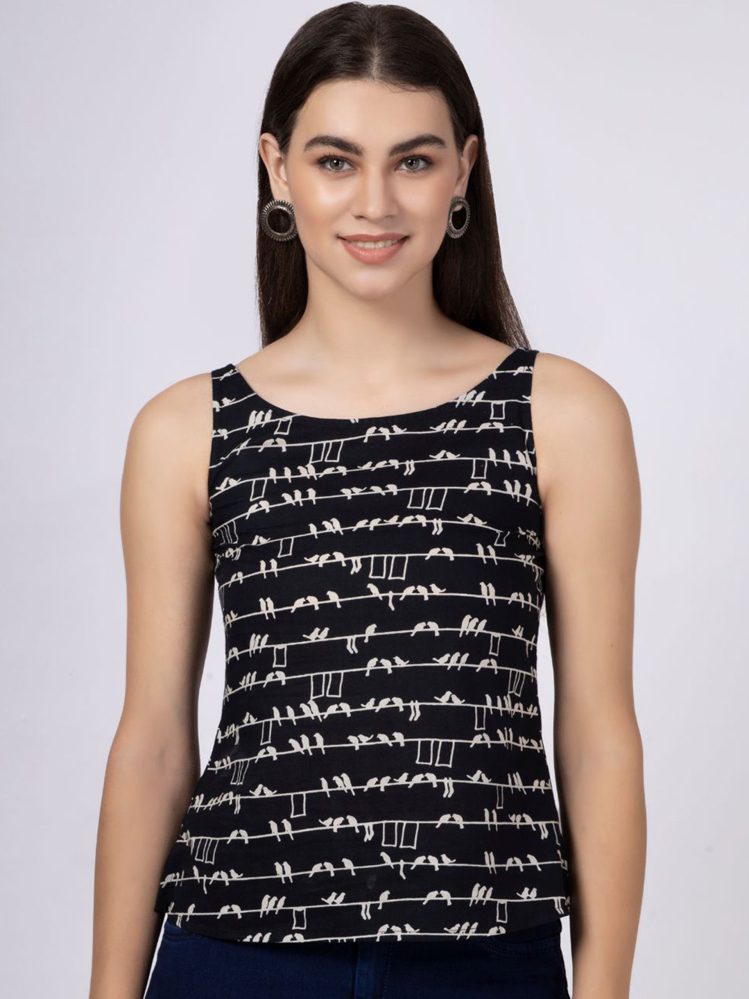 Saffron Threads Women Conversational Printed Sleeveless Cotton Tank Top