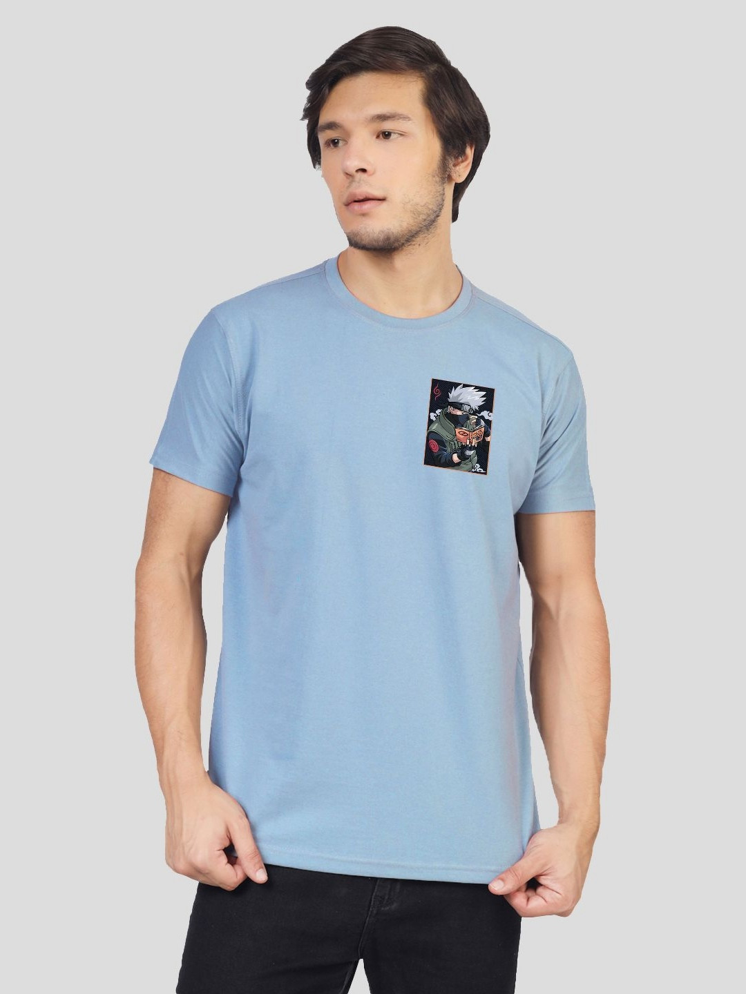 Greylongg Men Graphic Printed Round Neck Cotton Naruto T-shirt