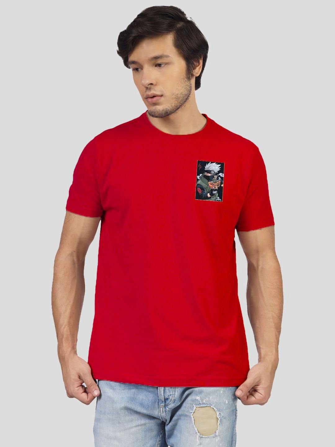 Greylongg Men Typography Printed Round Neck Cotton Naruto T-shirt