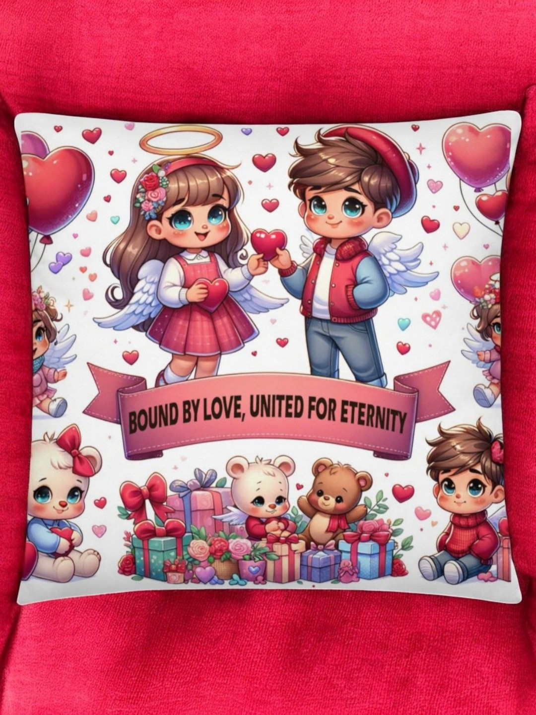 bettergiftflowers Red & White Bound By Love Printed Square Filled Cushions