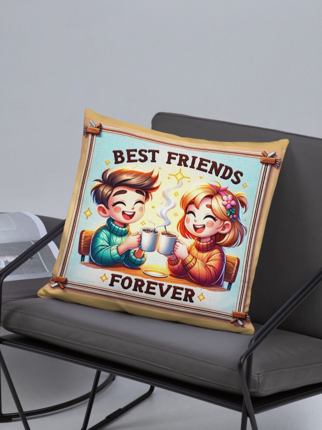bettergiftflowers White & Brown Best Friends Forever Printed Square Pre-Filled Cushion