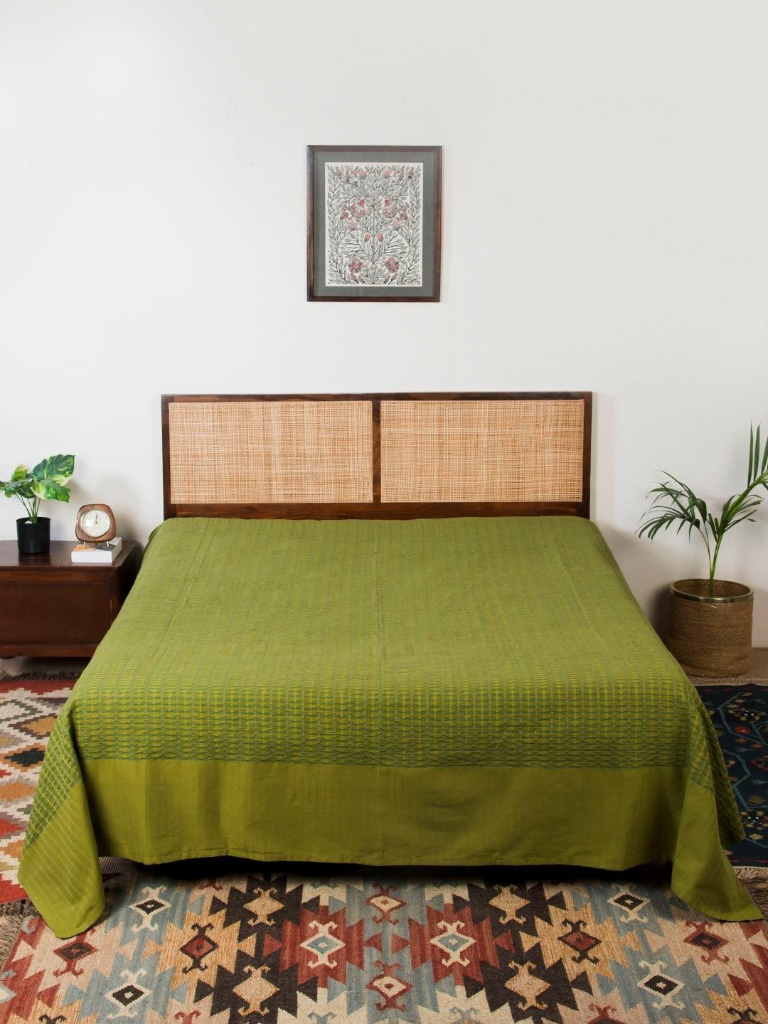 Fabindia Green Woven Design Cotton Bedsheet