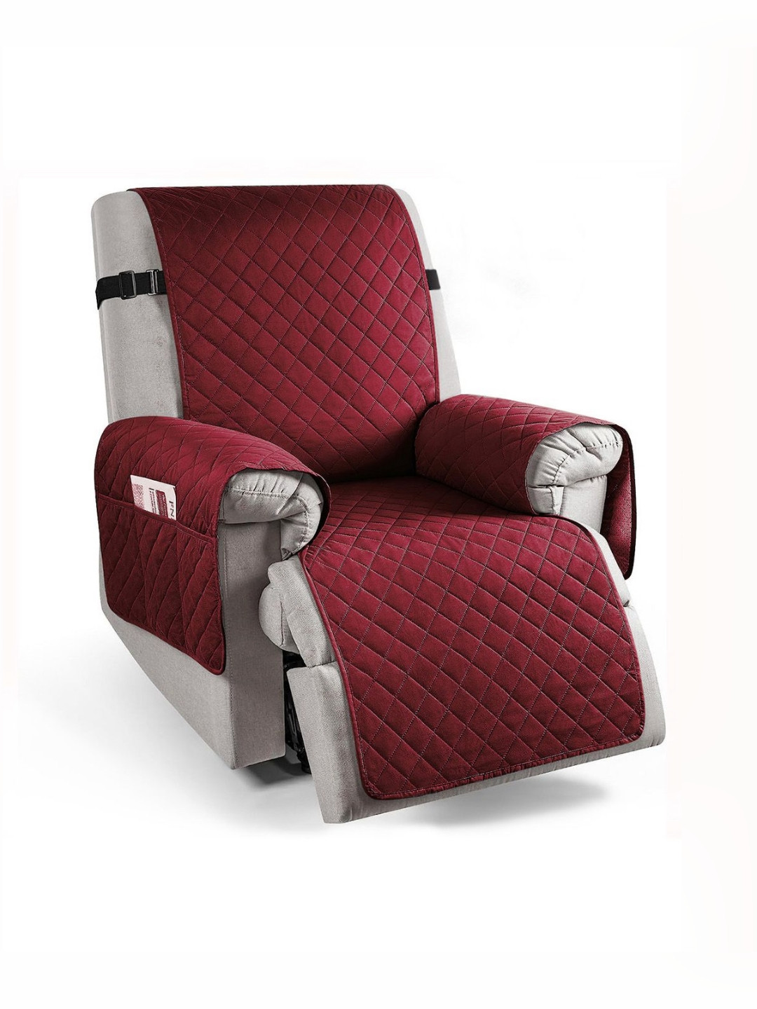 HOKIPO Burgundy Quilted Sofa Cover With Arms