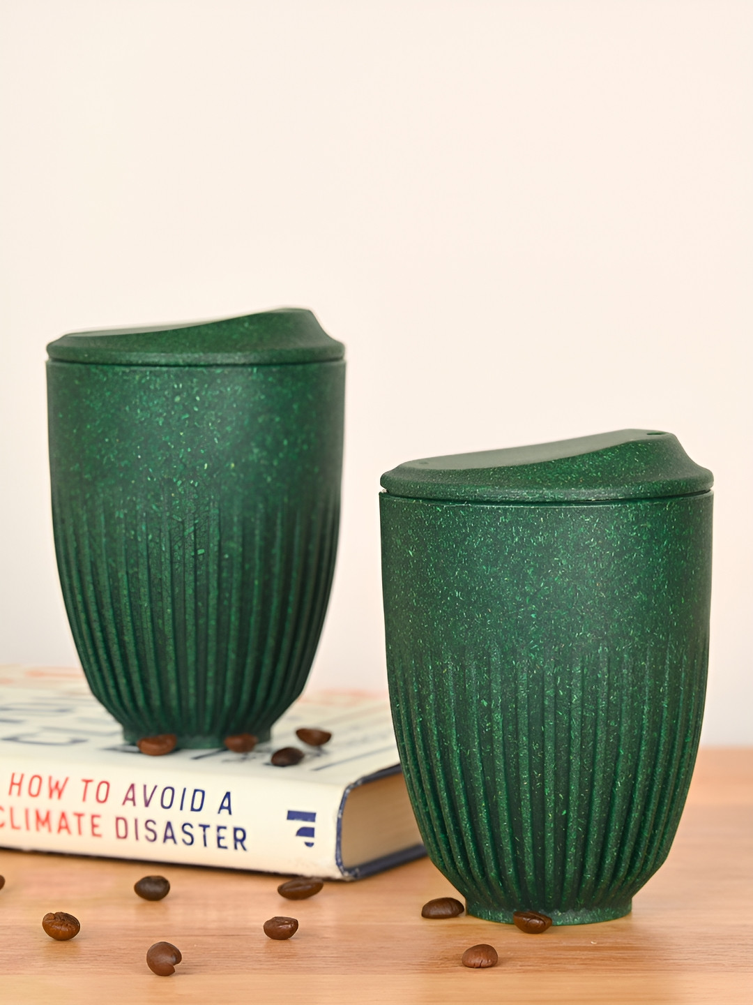 eha Green Textured Biocomposite Handmade 2 Piece Mug with Lid-350ml