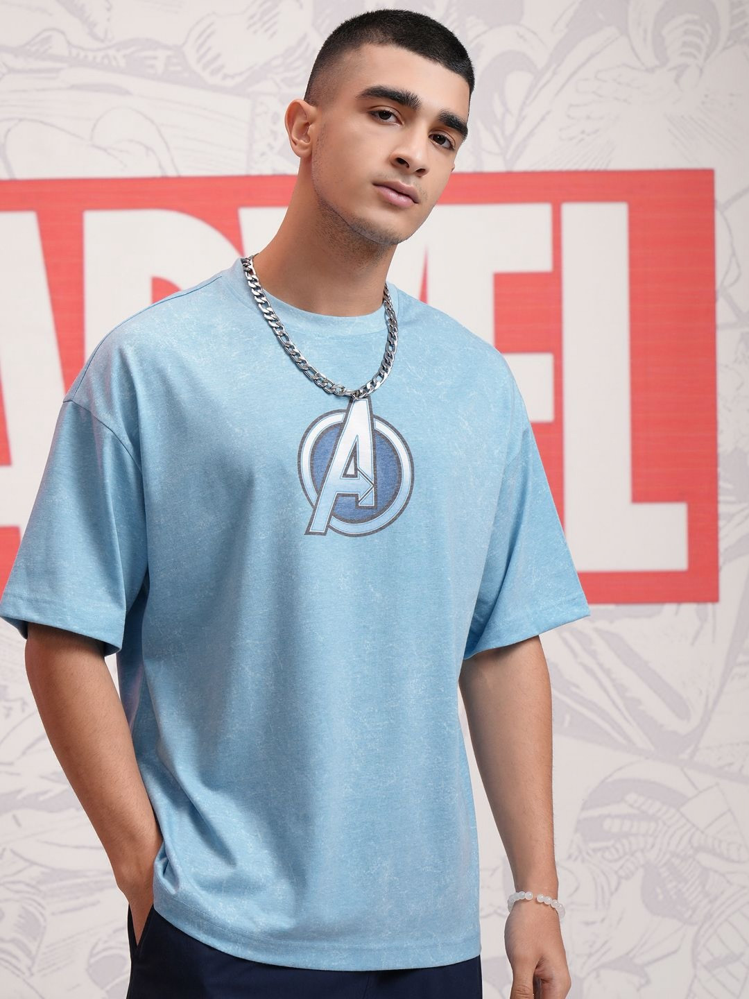 HIGHLANDER Men Avengers Printed Drop Shoulder Sleeves Oversized Tshirt