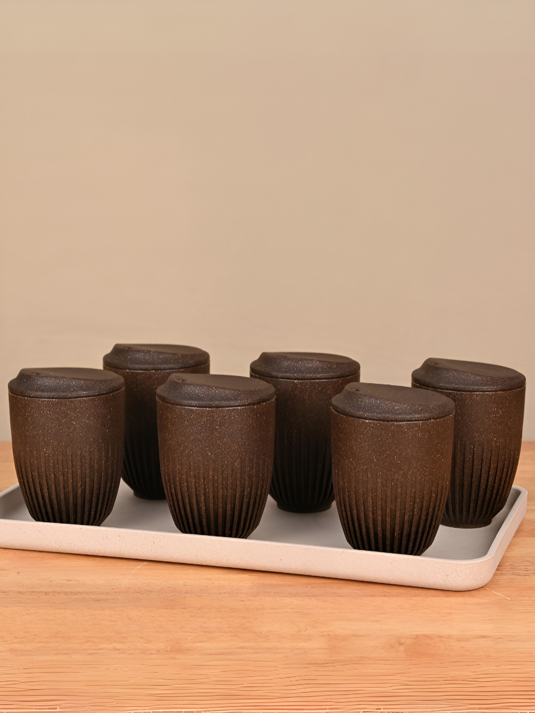 eha Brown Textured Biocomposite Microwave Safe 6 Piece Mugs-350ml