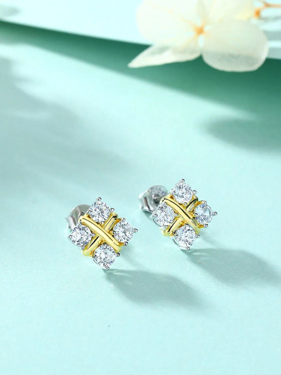 CAUER 925 Sterling Silver Gold Plated Geometric Pattern Studs