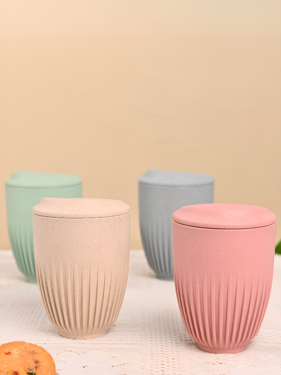 eha Ringer Shaped Pink Plastic Dishwasher Safe 4 Piece Mugs-360ml