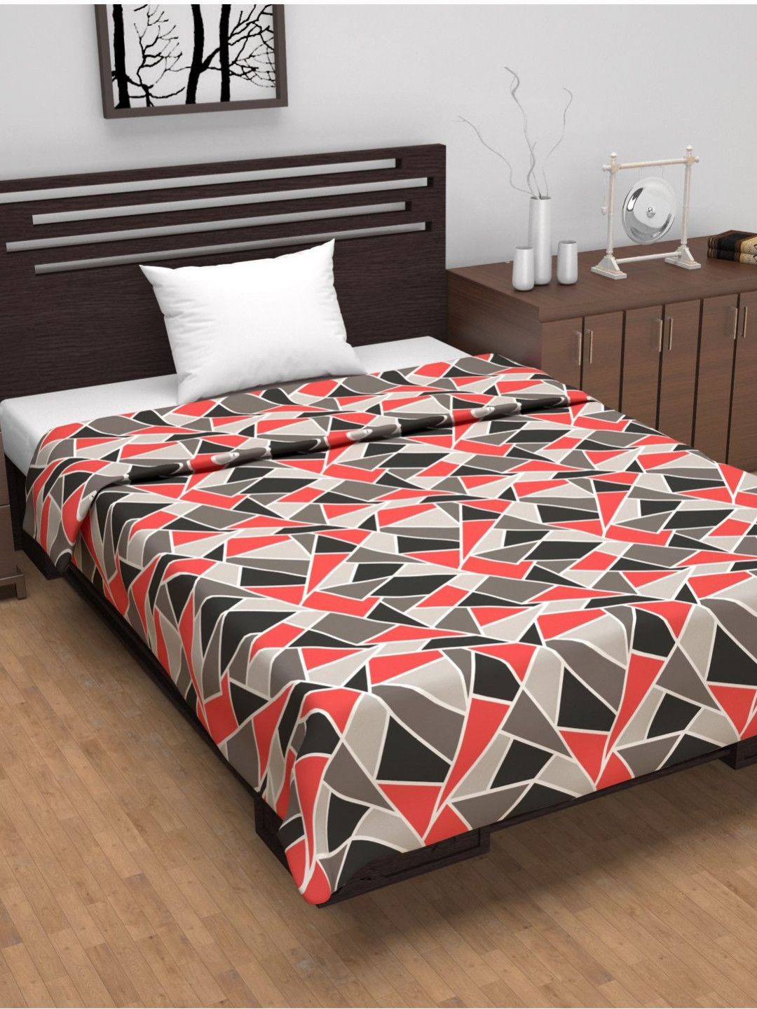 Divine Casa Emrald Red & Brown AC Room Cotton 120 GSM Single Bed Dohar