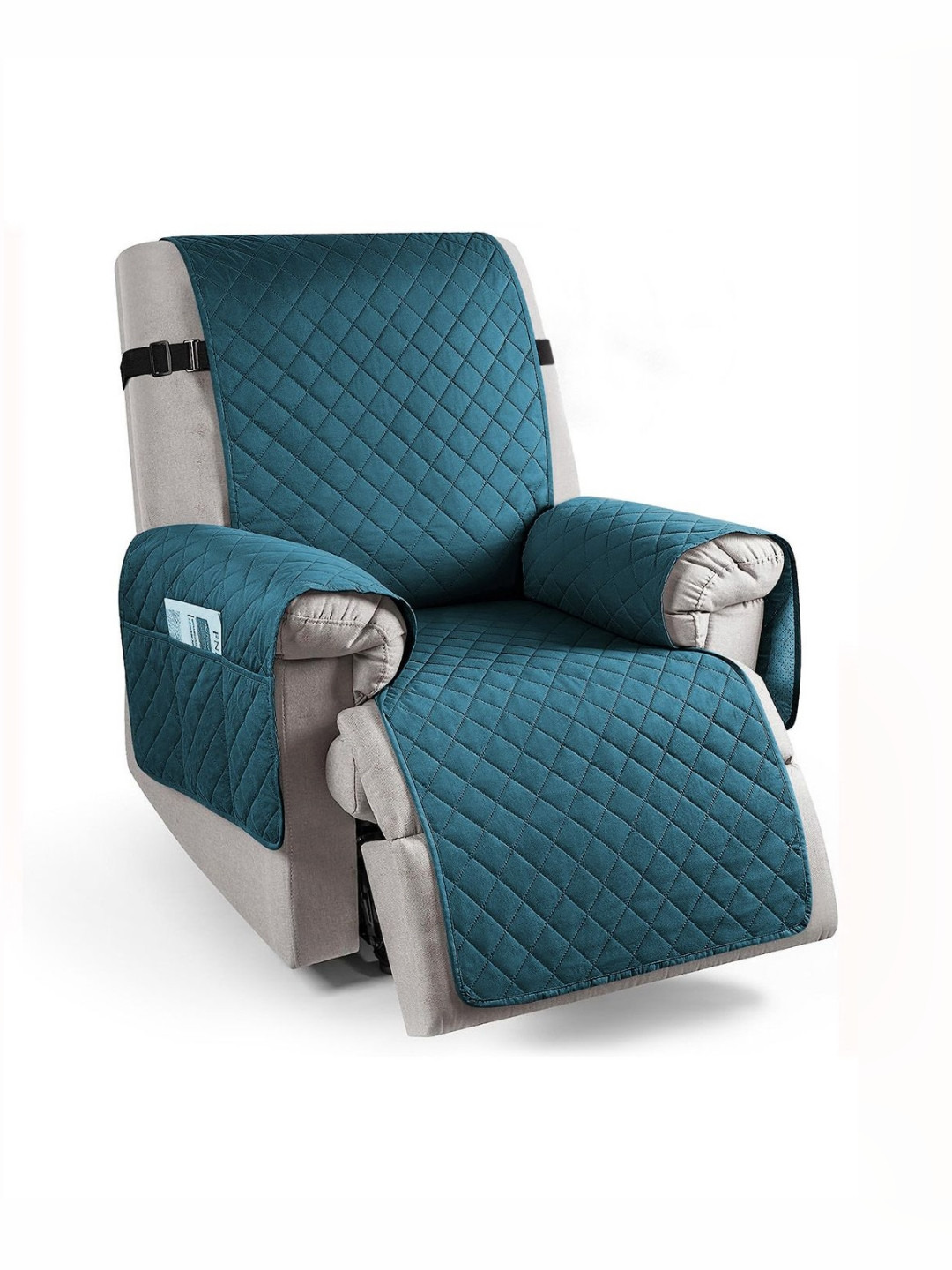 HOKIPO Teal Quilted Recliner Sofa Cover With Arms
