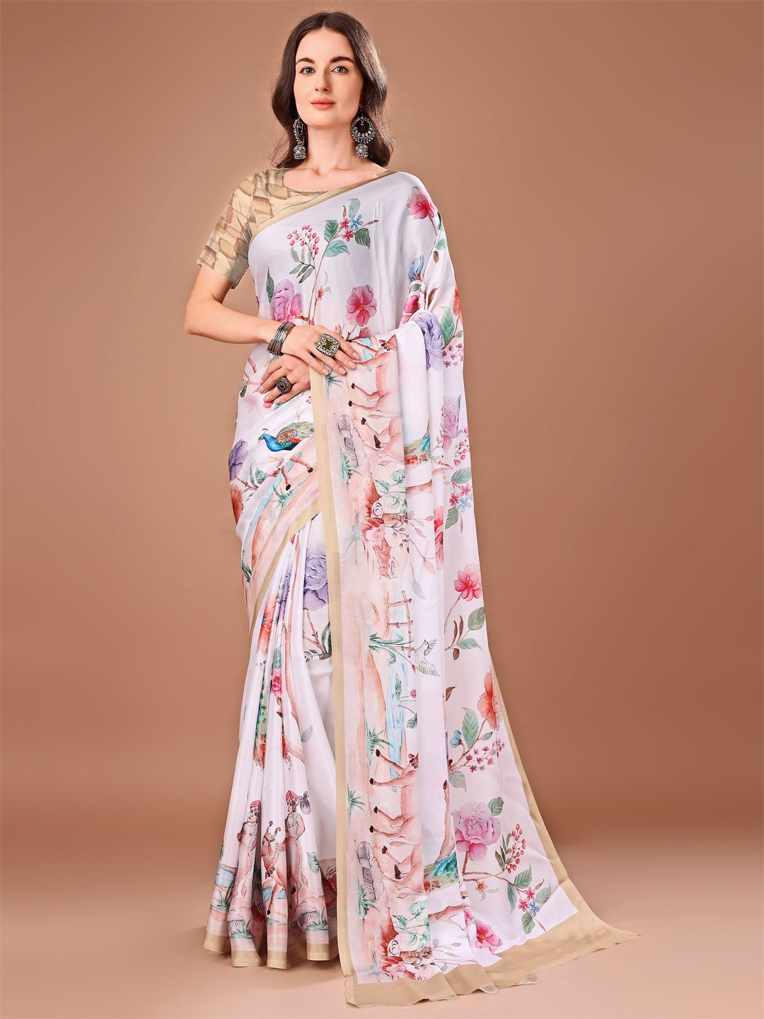 Avyay Creation Kalamkari Satin Georgette Banarasi Saree