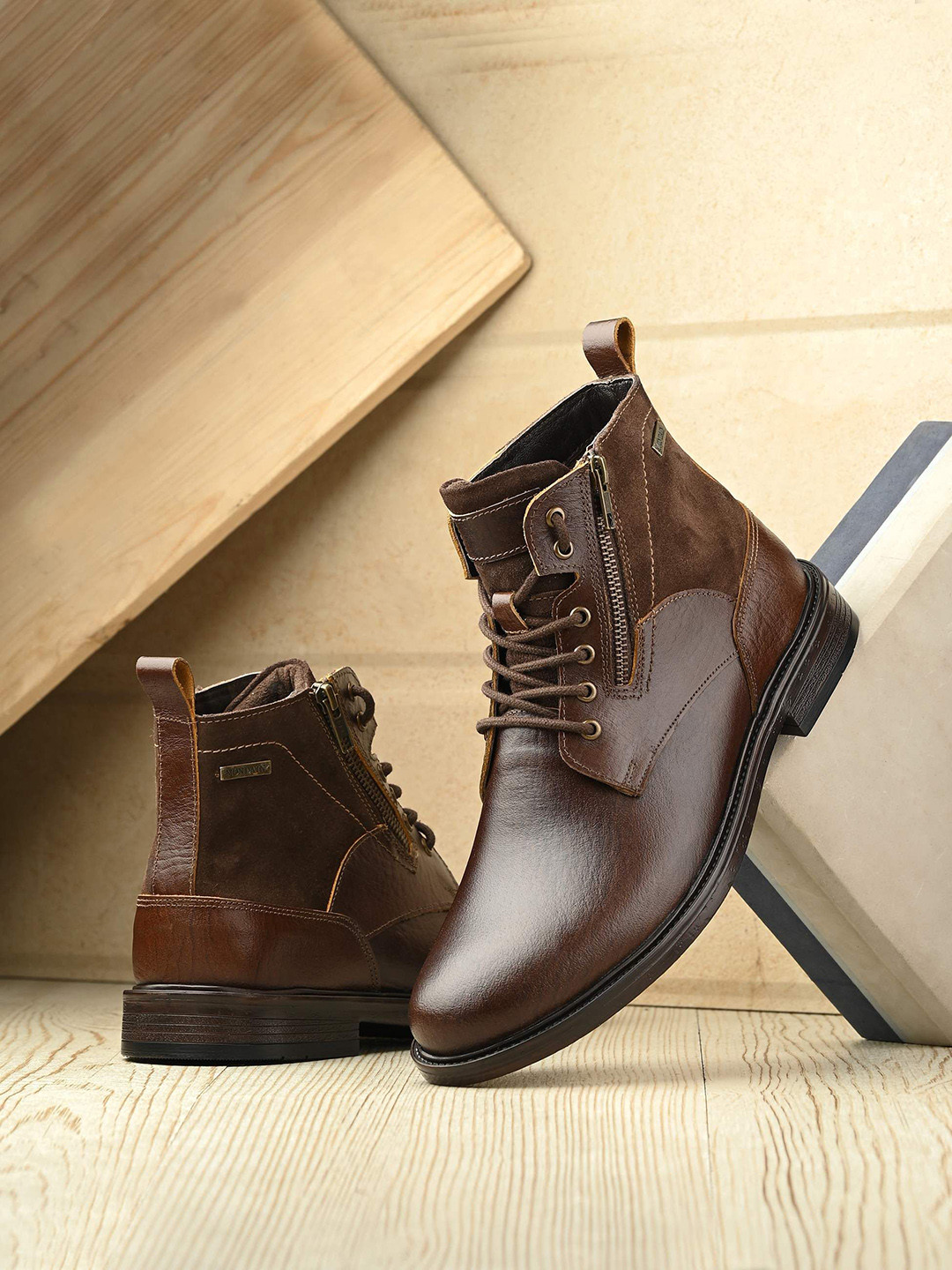 MONDAIN Men Leather Block Heel Desert Boots