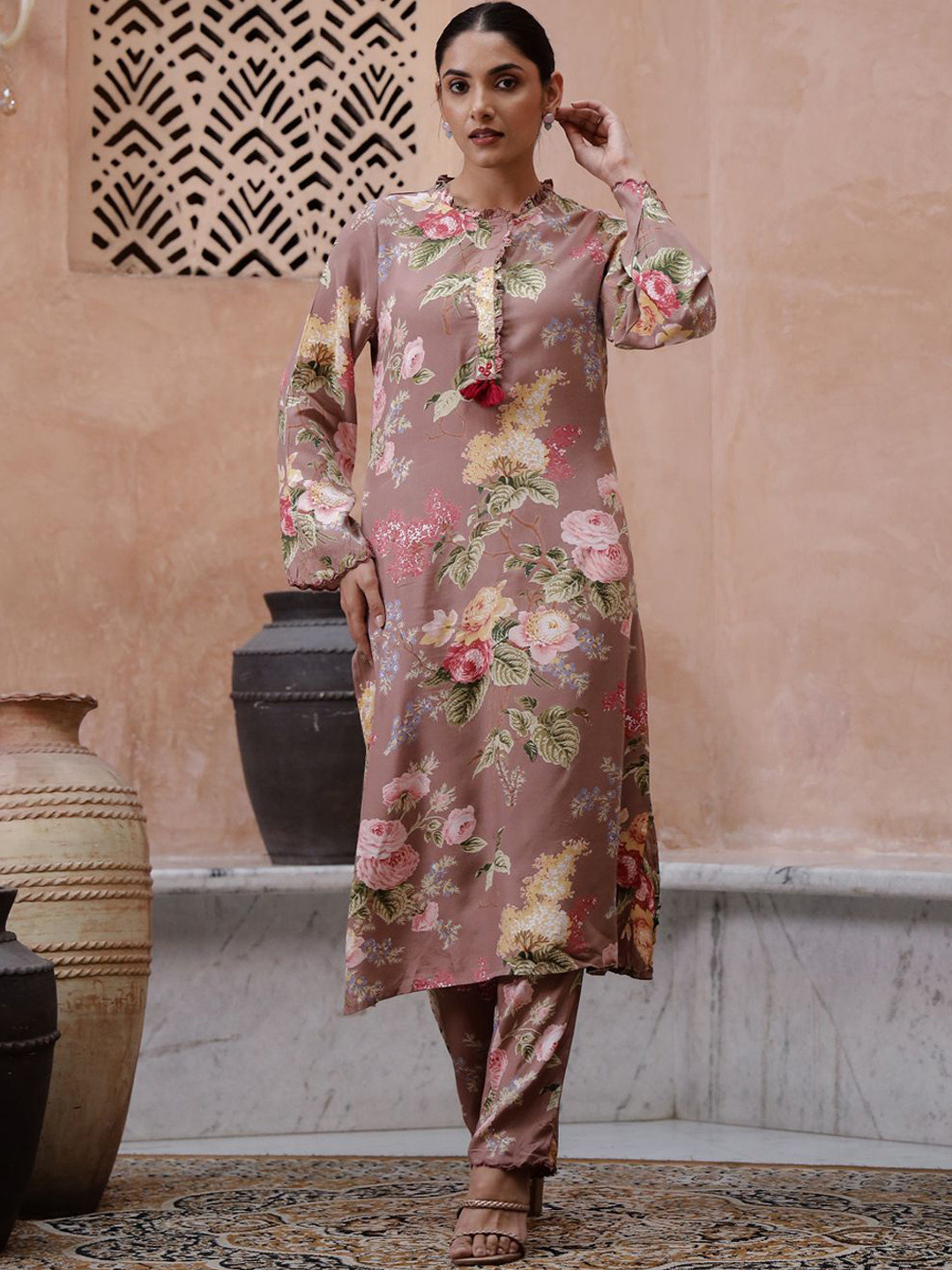 Sangria Floral Printed Kurta with Trouser