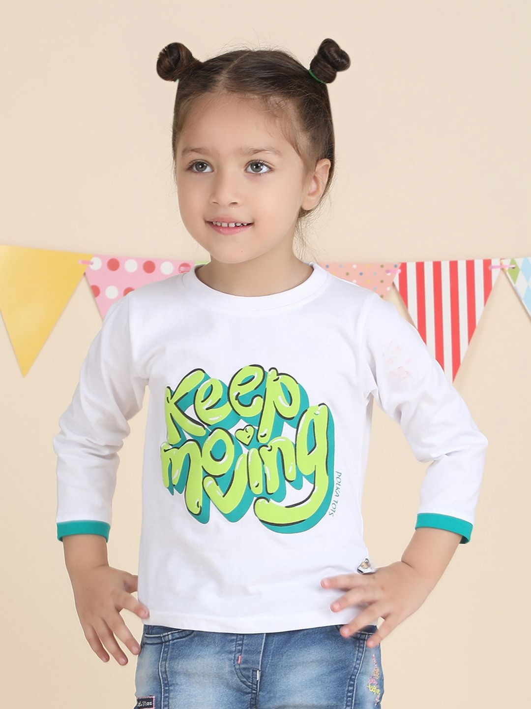Polka Tots Girls Typography Printed Cotton T-shirt