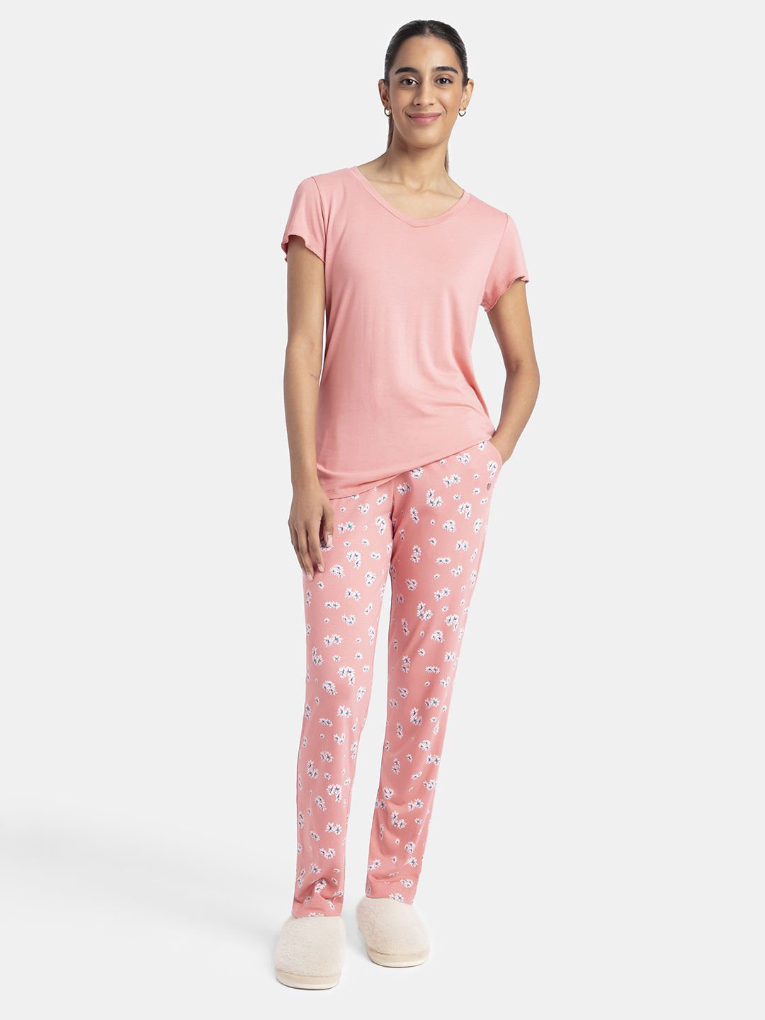 Jockey Micro Modal Cotton Short Sleeve Tshirt & Pyjama Sleep Set-RX85