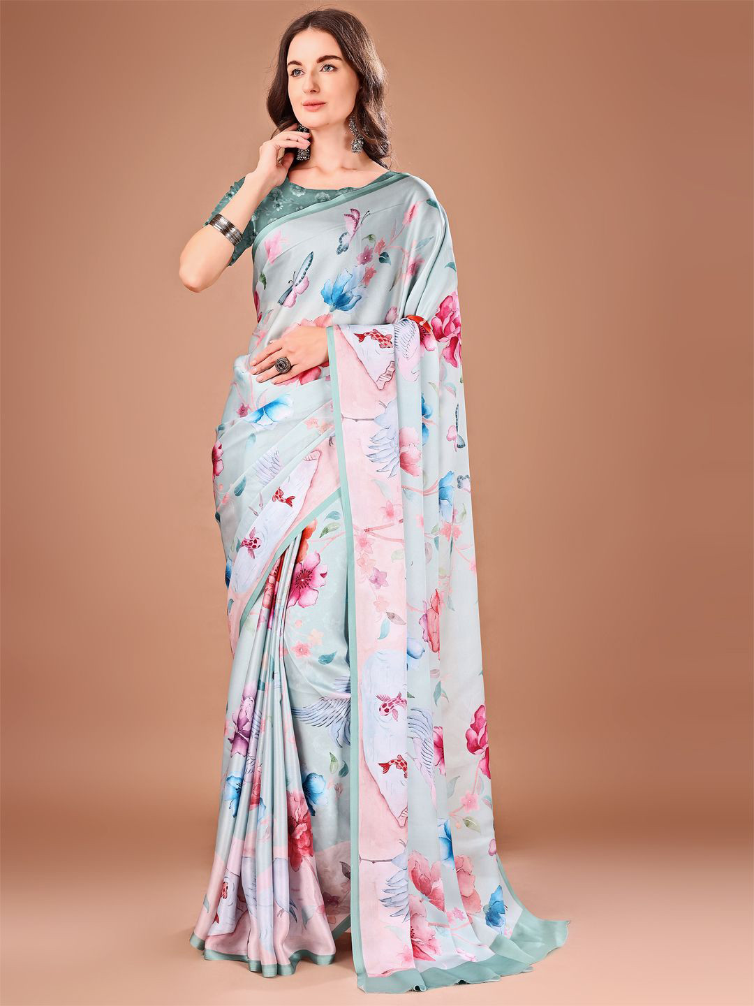 Avyay Creation Kalamkari Satin Georgette Banarasi Saree
