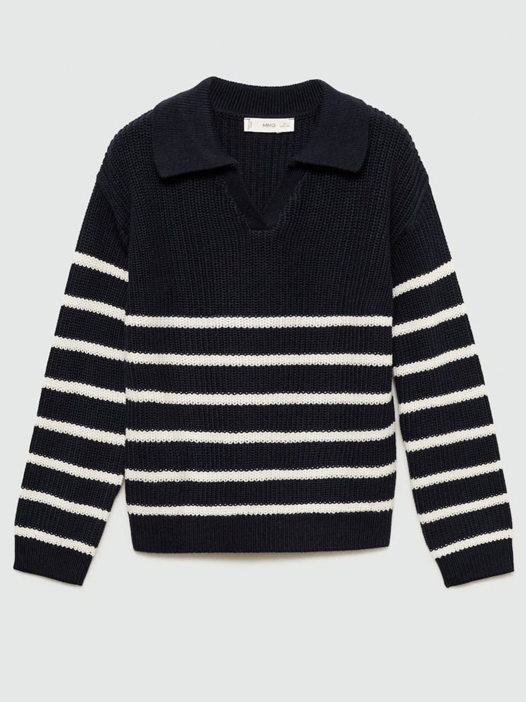 Mango Kids-Girls Striped Polo-Neck Sweater