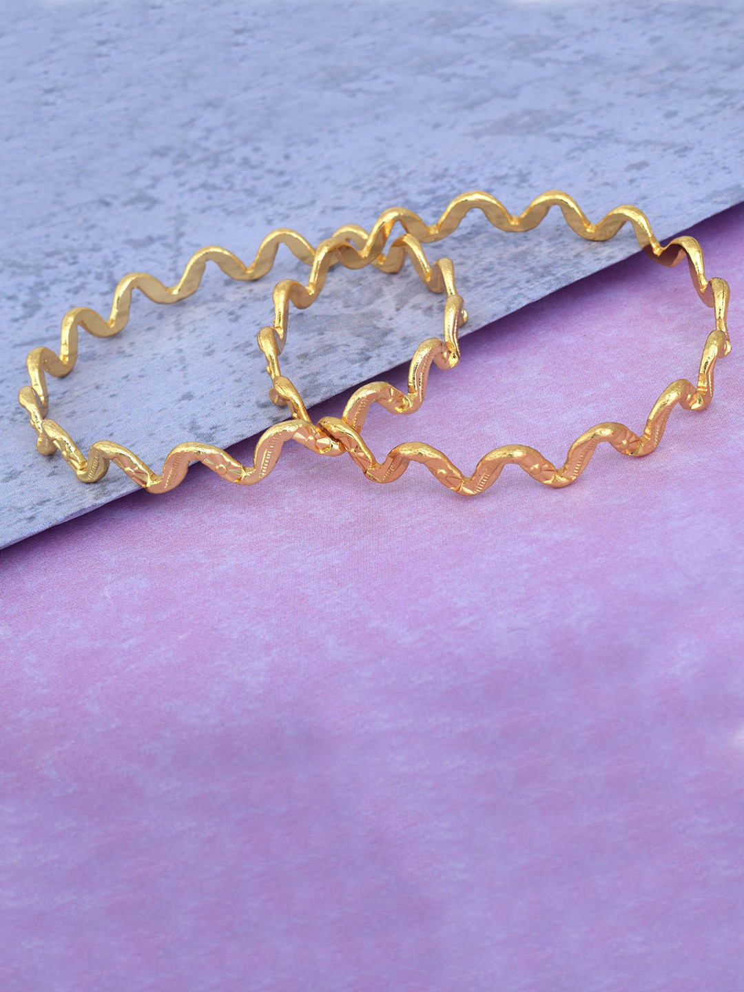 MEMOIR Set Of 2 Wave Design 24Kt Gold-Plated Bangles