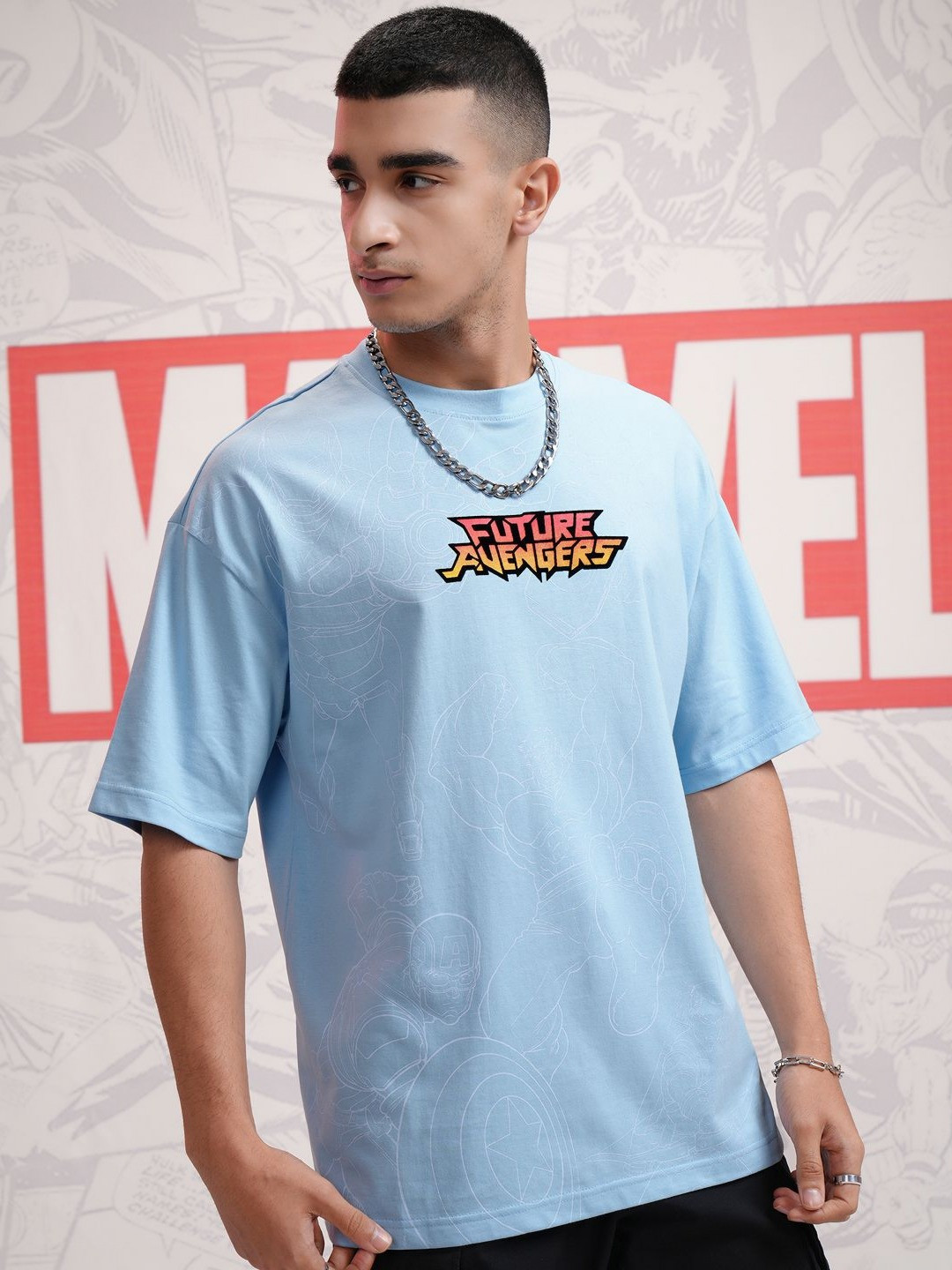 HIGHLANDER Men Avengers Printed Drop Shoulder Sleeves Oversized Tshirt