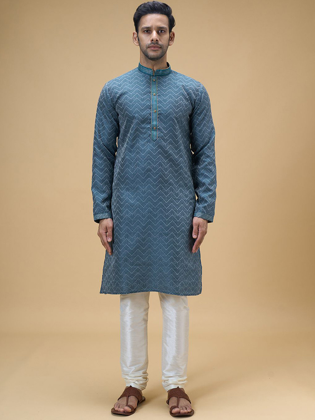 Arihant Rai Sinha Chevron Woven Design Straight Kurta with Churidar
