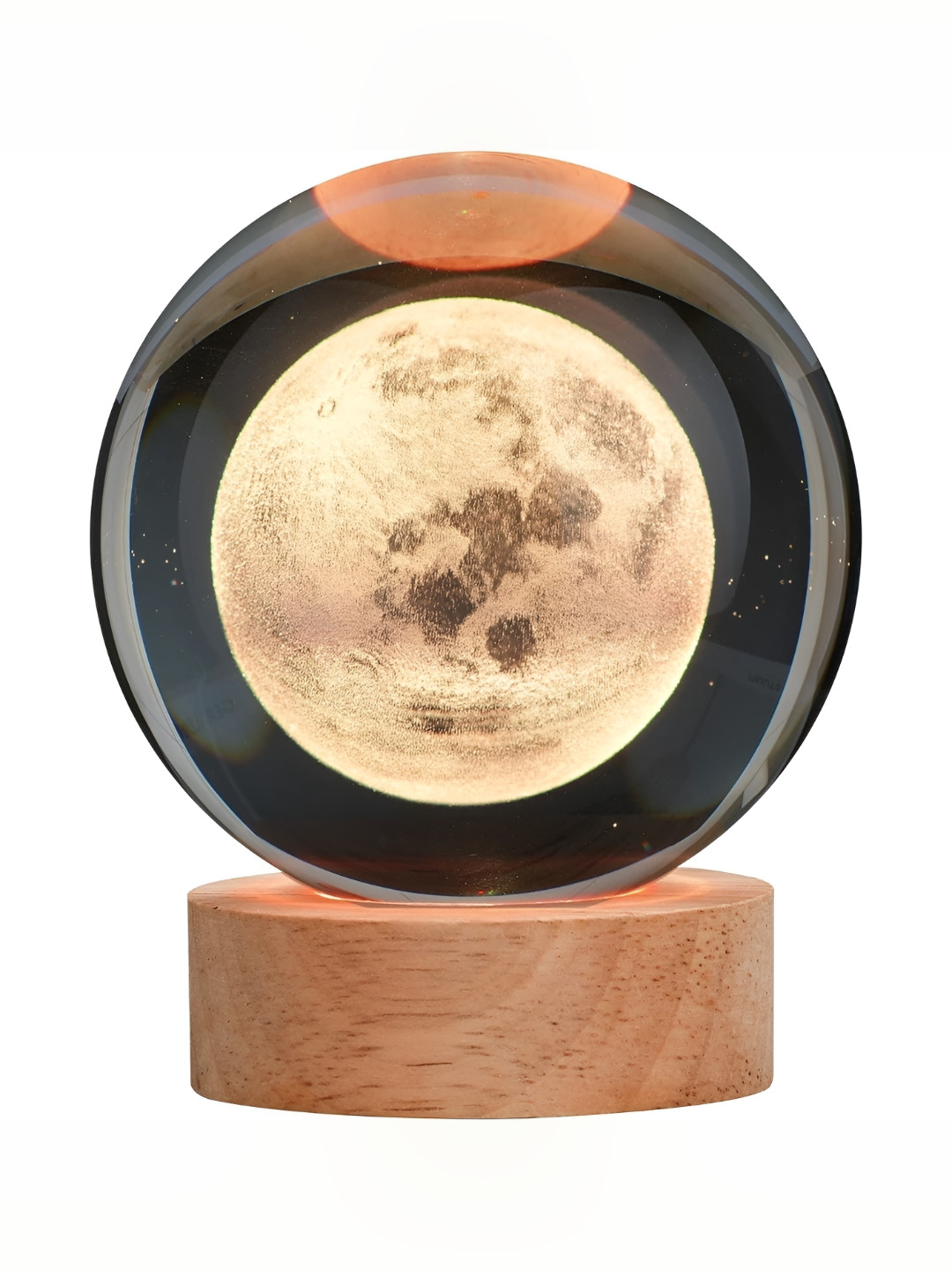 Awestuffs Grey & Brown Printed 3D Crystal Ball Moon Night Light with Wooden Base