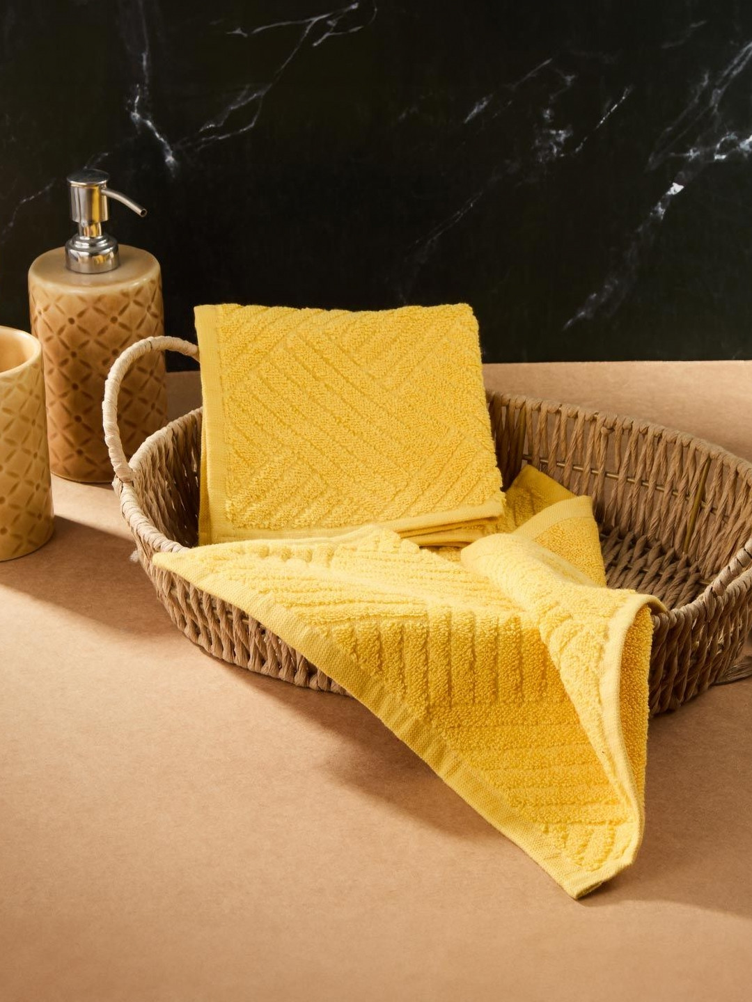 Fabindia Yellow 2 Piece Cotton 570 GSM Towels