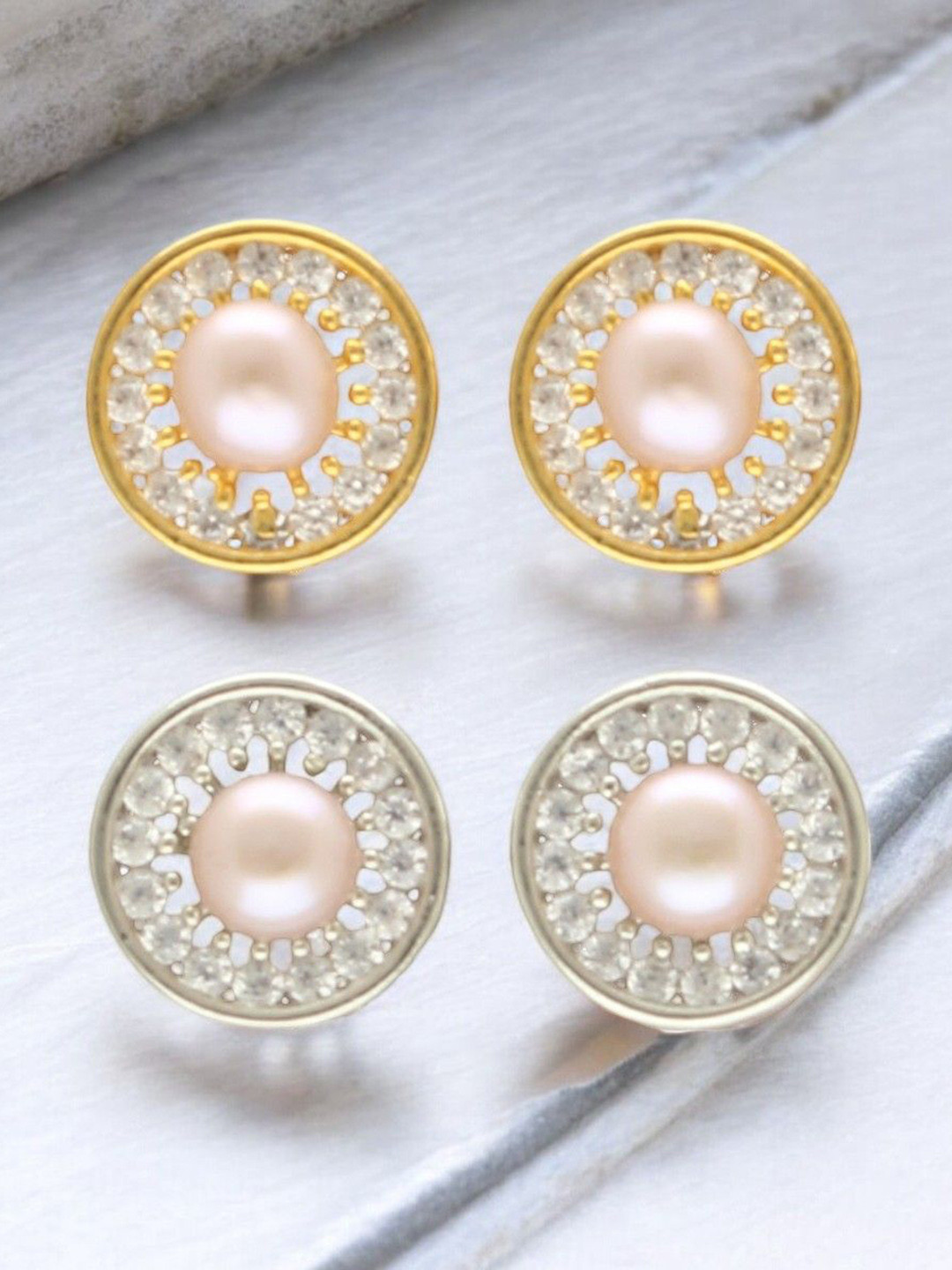Sri Jagdamba Pearls Dealer Amod Set Of 2 Gold-Plated Beaded Studs