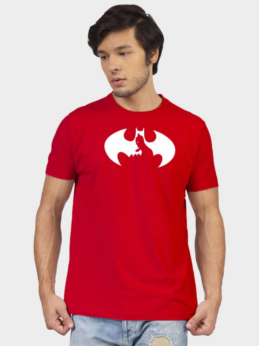Greylongg Men Graphic Printed Round Neck Cotton Batman T-shirt