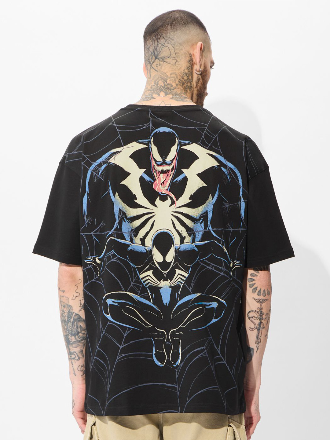 The Souled Store Men Graphic Printed Round Neck Cotton Oversized Spider-Man T-shirt