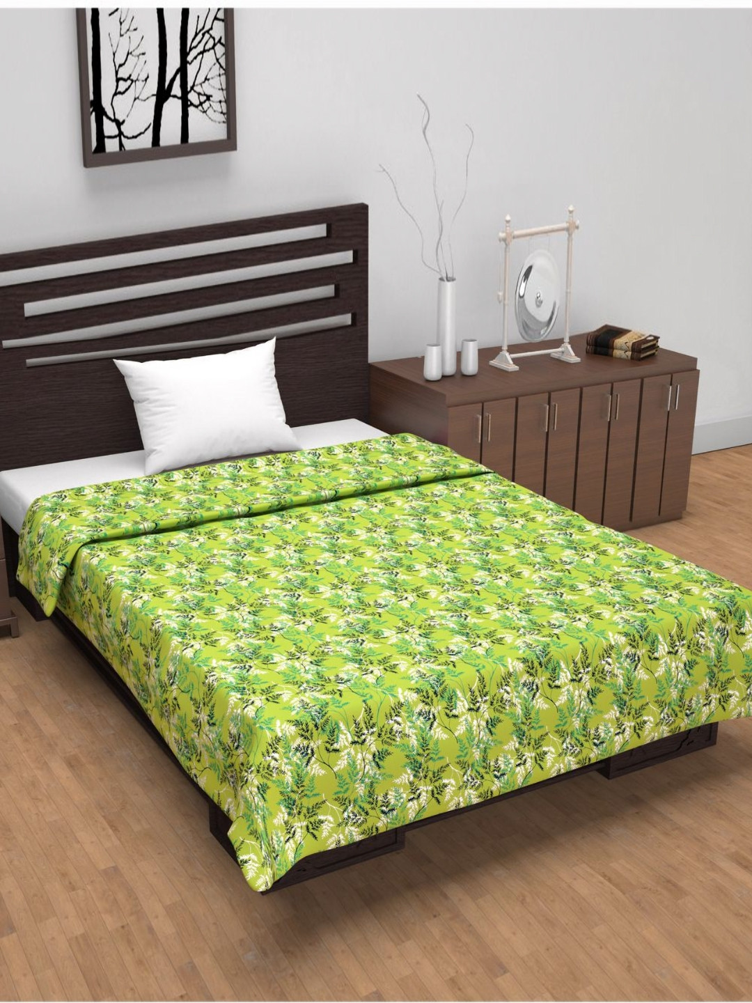 Divine Casa Emrald Yellow & Green Floral Cotton AC Room 120 GSM Reversible Single BedDohar