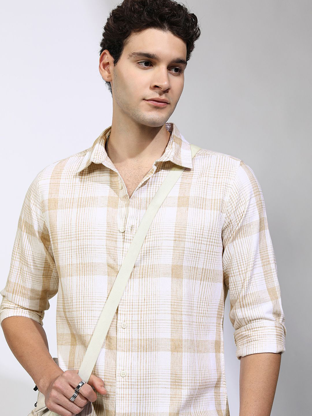 Highlander Men Natrual Yarn Checked Casual Regular Fit Shirt