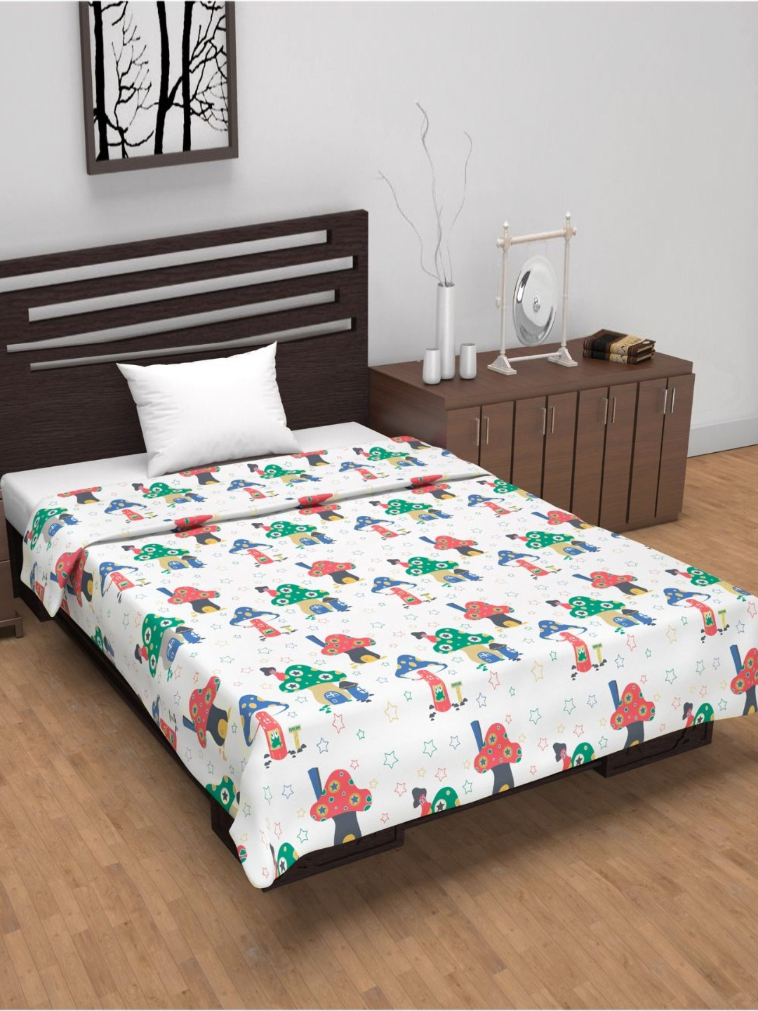 Divine Casa Sleepy Safari Red & White Cartoon Characters Cotton 120 GSM Single Bed Dohar