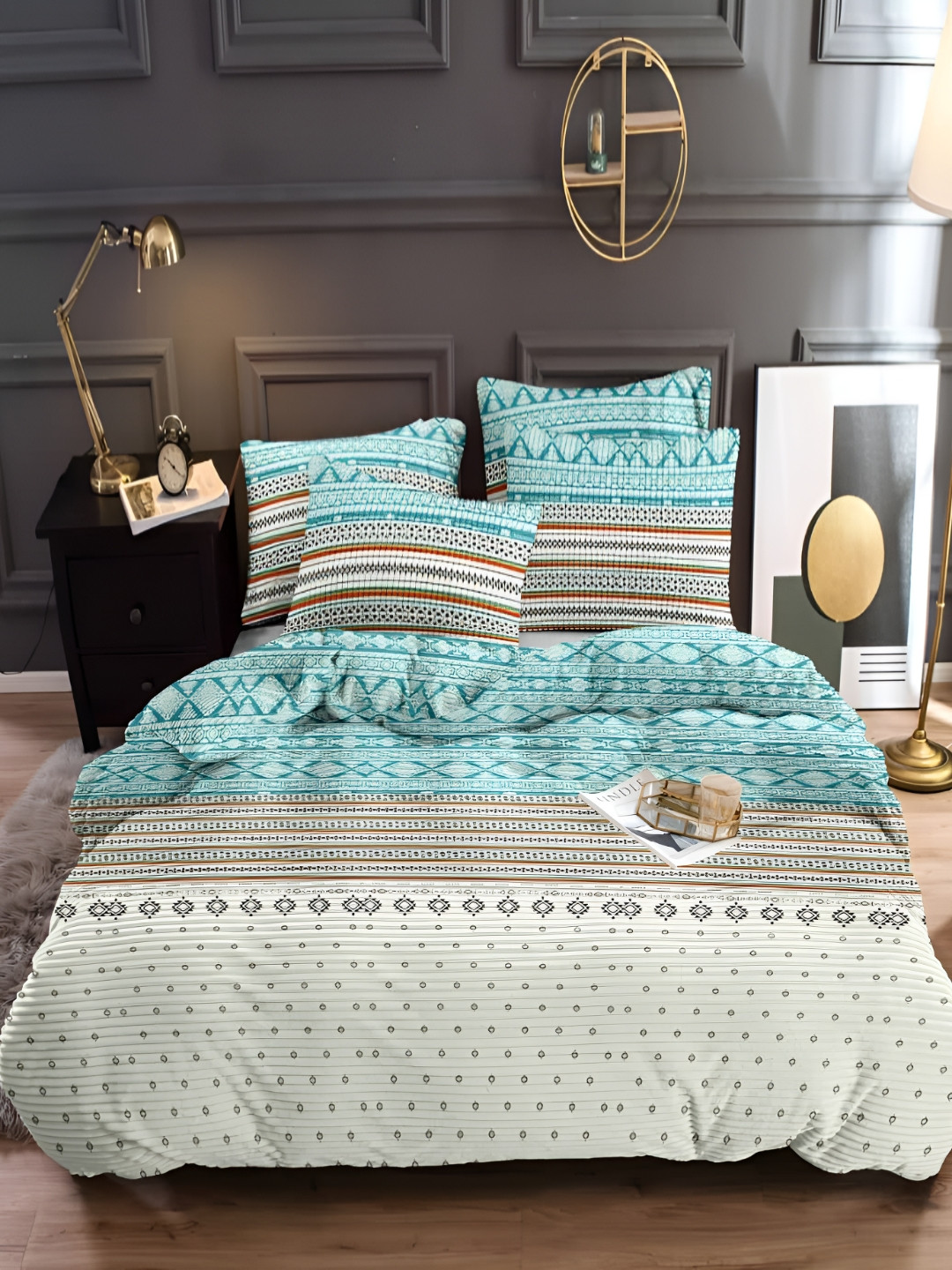 BREVARD Blue & White Self Design Double Bed Duvet Cover