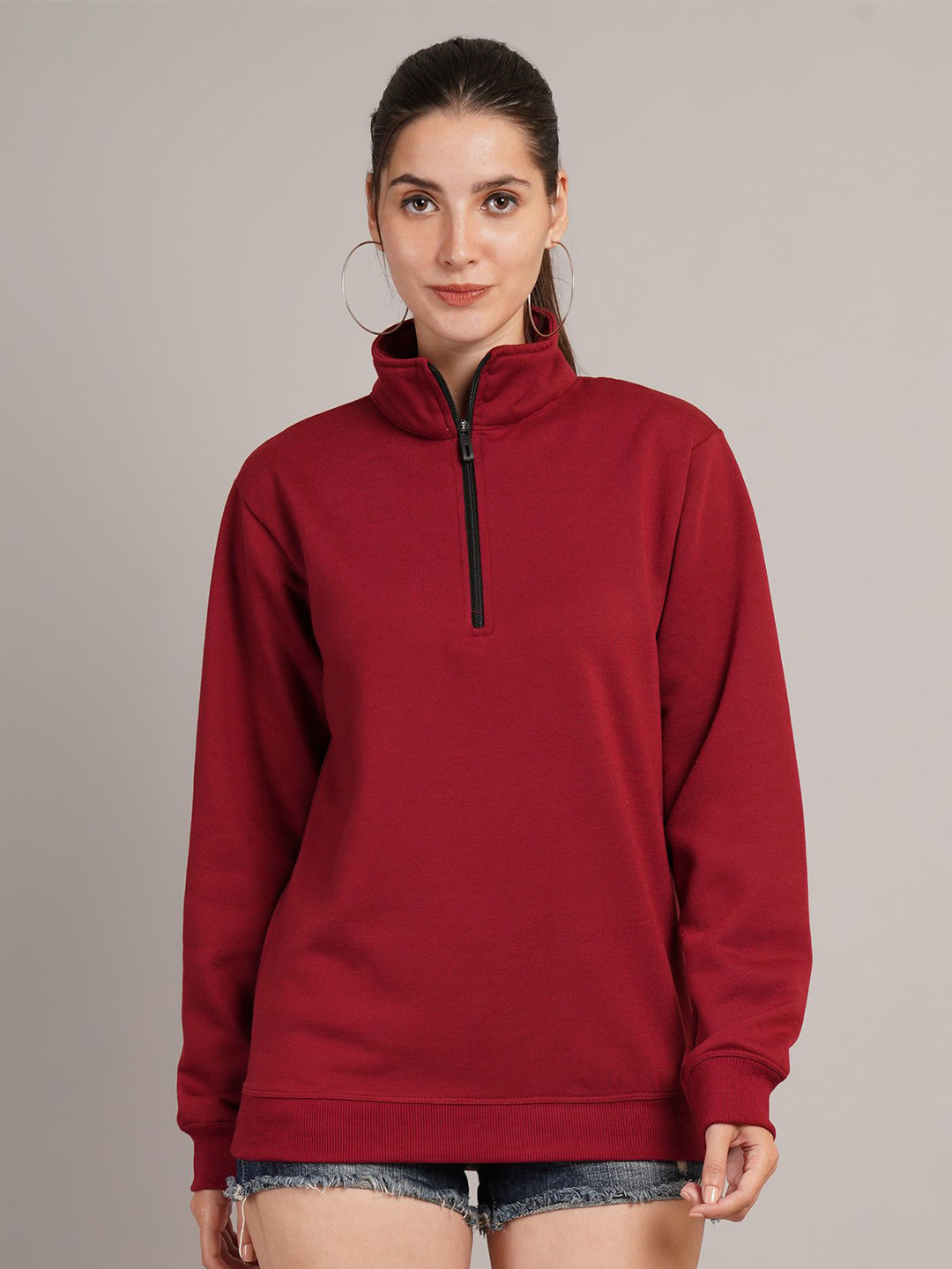 Parona Women Mock Collar Long Sleeves Half Zipper Sweatshirt