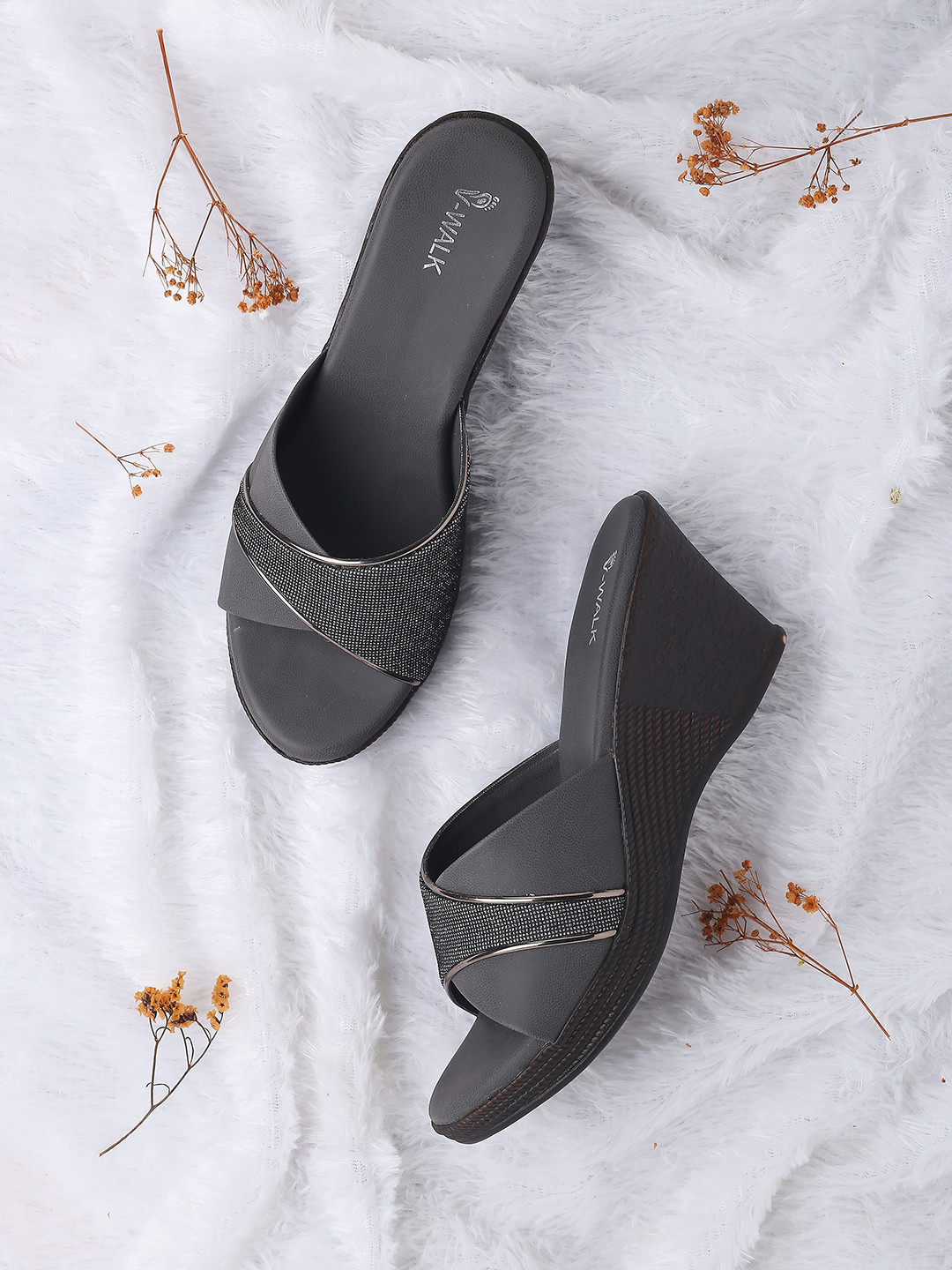 V-WALK Women Embellished Round Toe Party Wedge Sandals