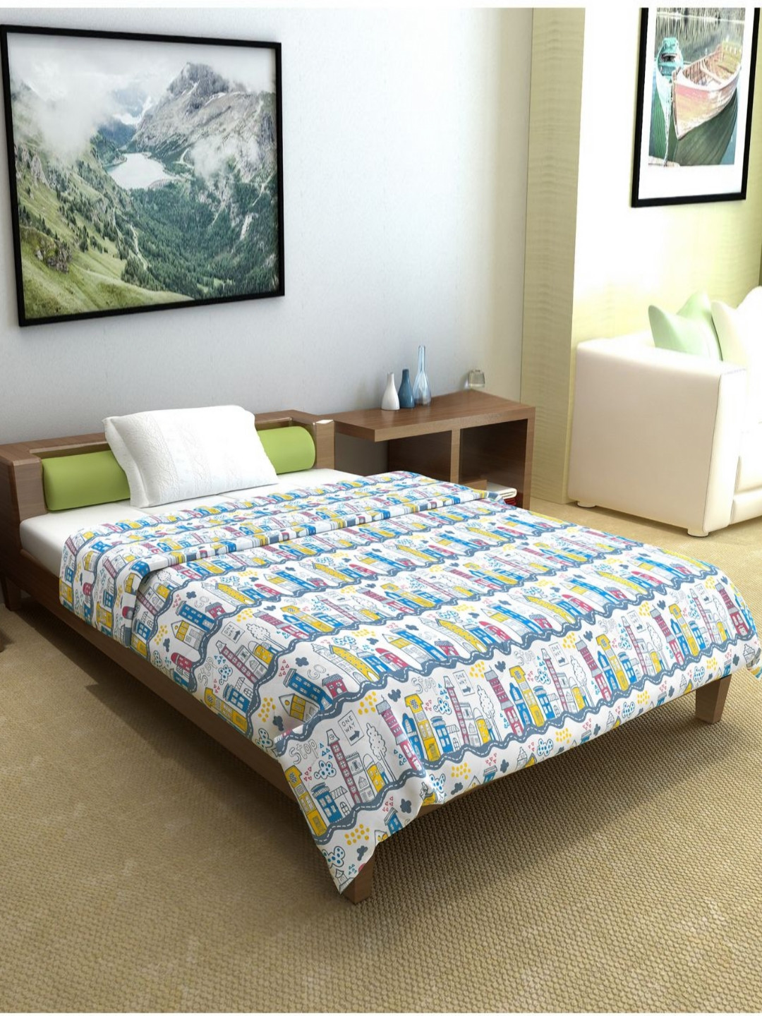 Divine Casa sleepy safari Blue Printed 120 GSM  Cotton Reversible Single Bed Comforter