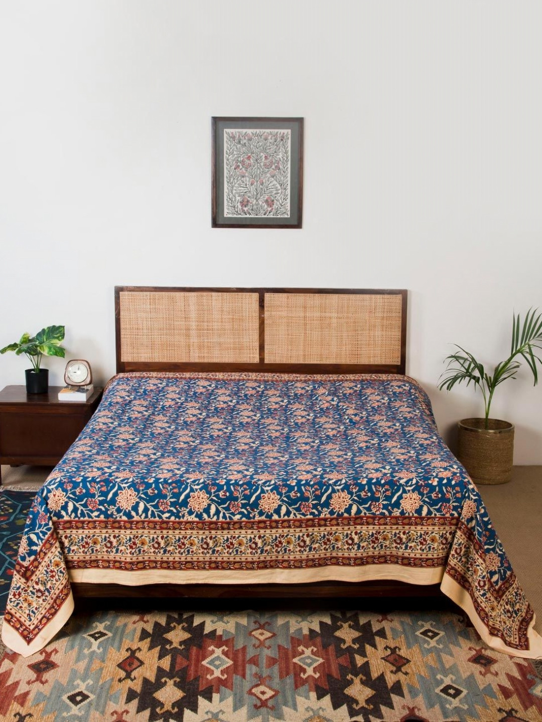 Fabindia Blue & Maroon Hand Block Printed Cotton Bed Covers